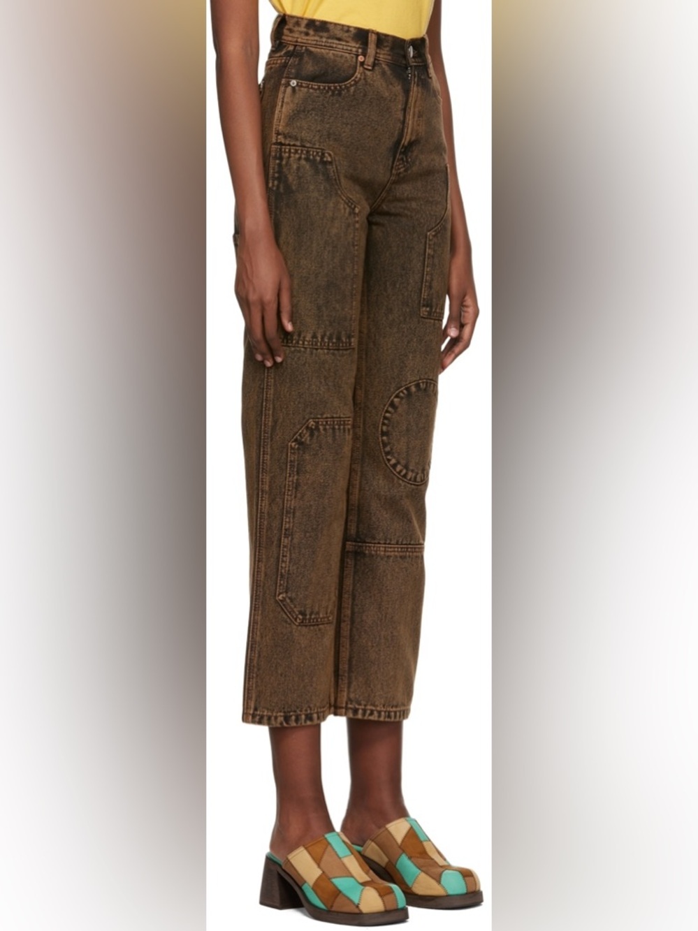 Andersson Bell Orange Brown Bauhaus Patchwork Straight Leg Jeans Wms Sz 28 - Picture 2 of 5